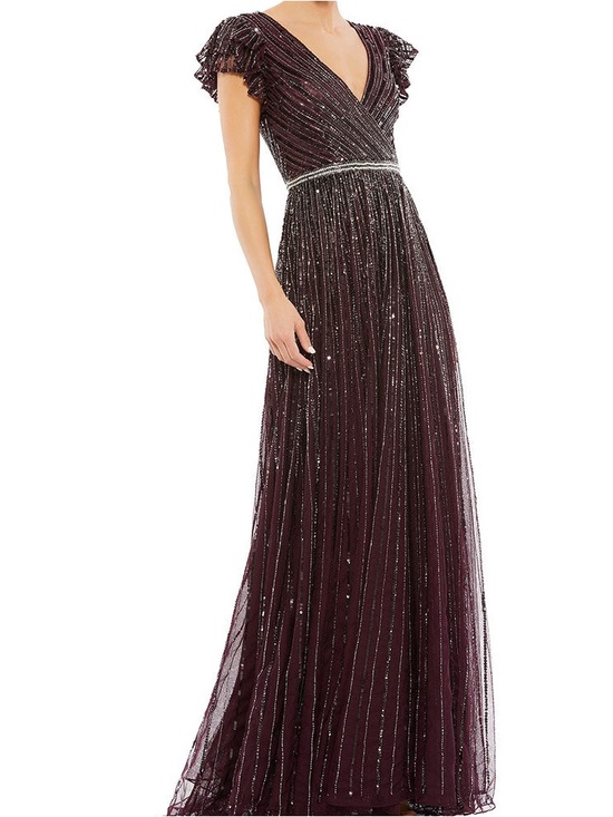 Mac Duggal Dresses & Skirts - Mac Duggal Plum Beaded Sequin Flutter Sleeve Gown